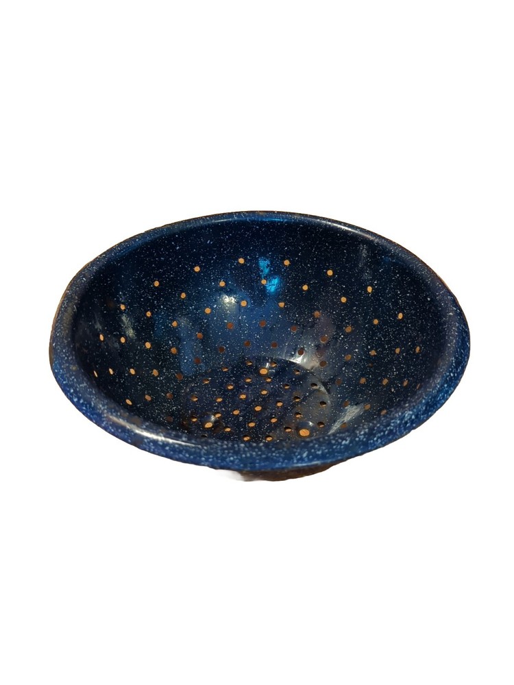 Vintage Enamelware Colander Strainer Blue Speckled  11.5" Round