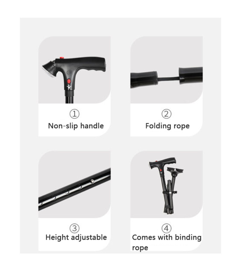Foldable Alarm Walking Stick Extendable Adjustable Walking Cane With LED Light