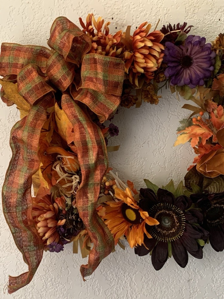 EUC Large Handmade Square Fall Floral Wreath