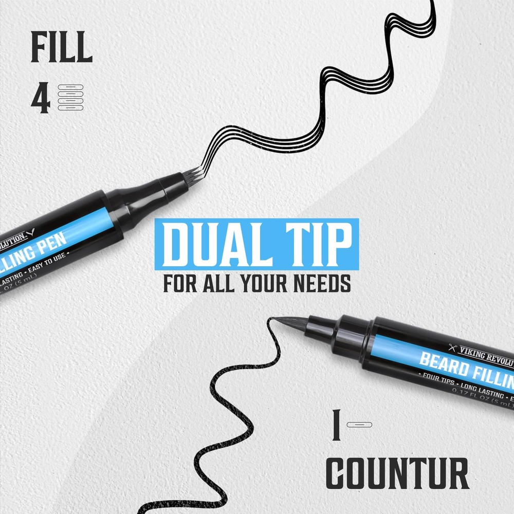 Viking Revolution Beard Pen (2 Pack) - Black 2 Pack + Brush,