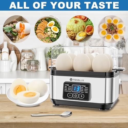 Egg Cooker Electric - 6 Egg Capacity for Hard Boiled, Poached, Scrambled Eggs &