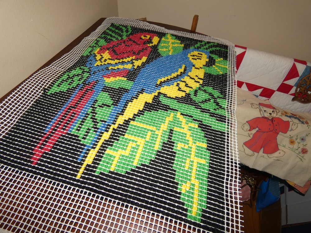 Parrot Latch Hook Panel Ready to Complete Into a Rug Handmade