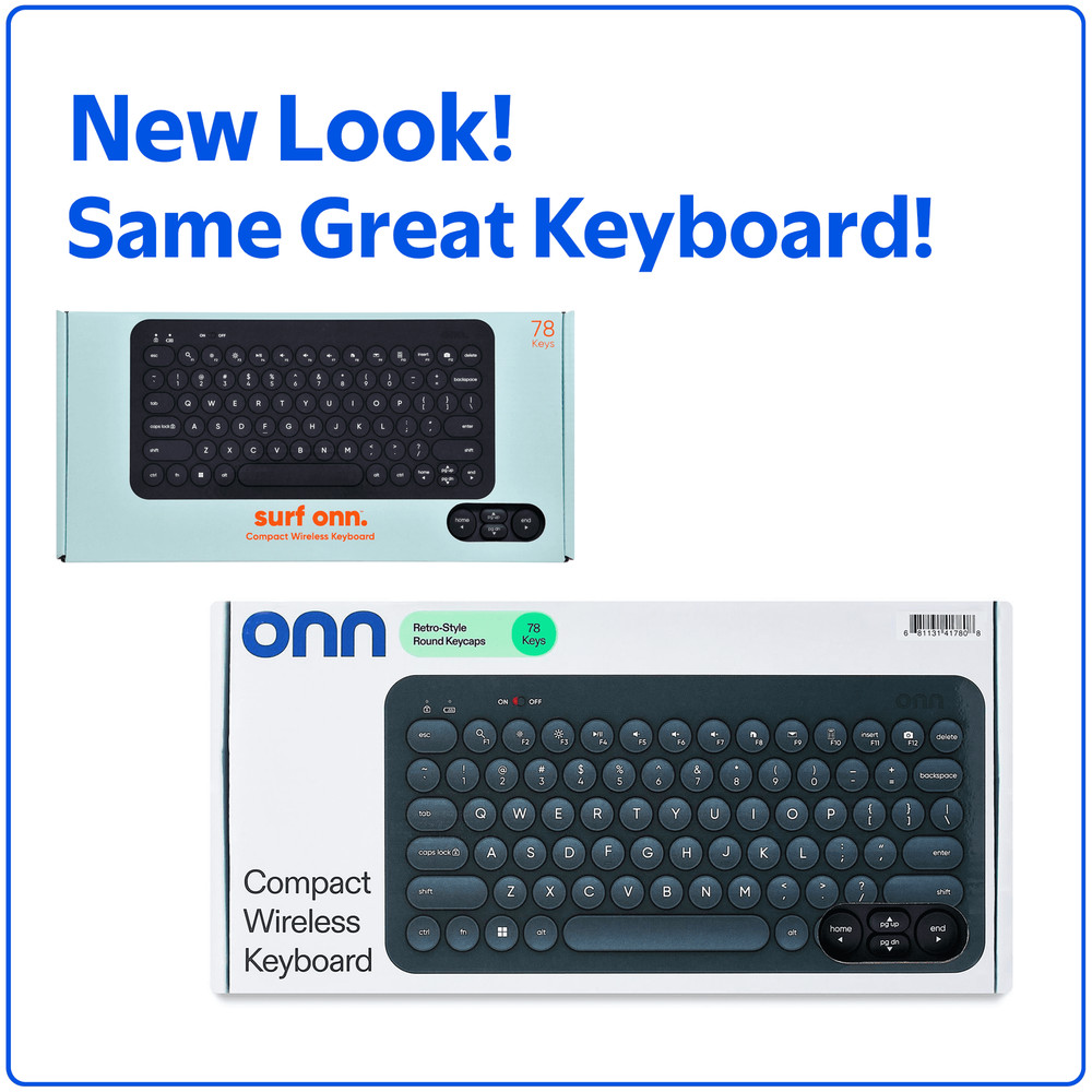 onn Mini Compact Wireless Office Keyboard USB Receiver, 78 Keys, Grey