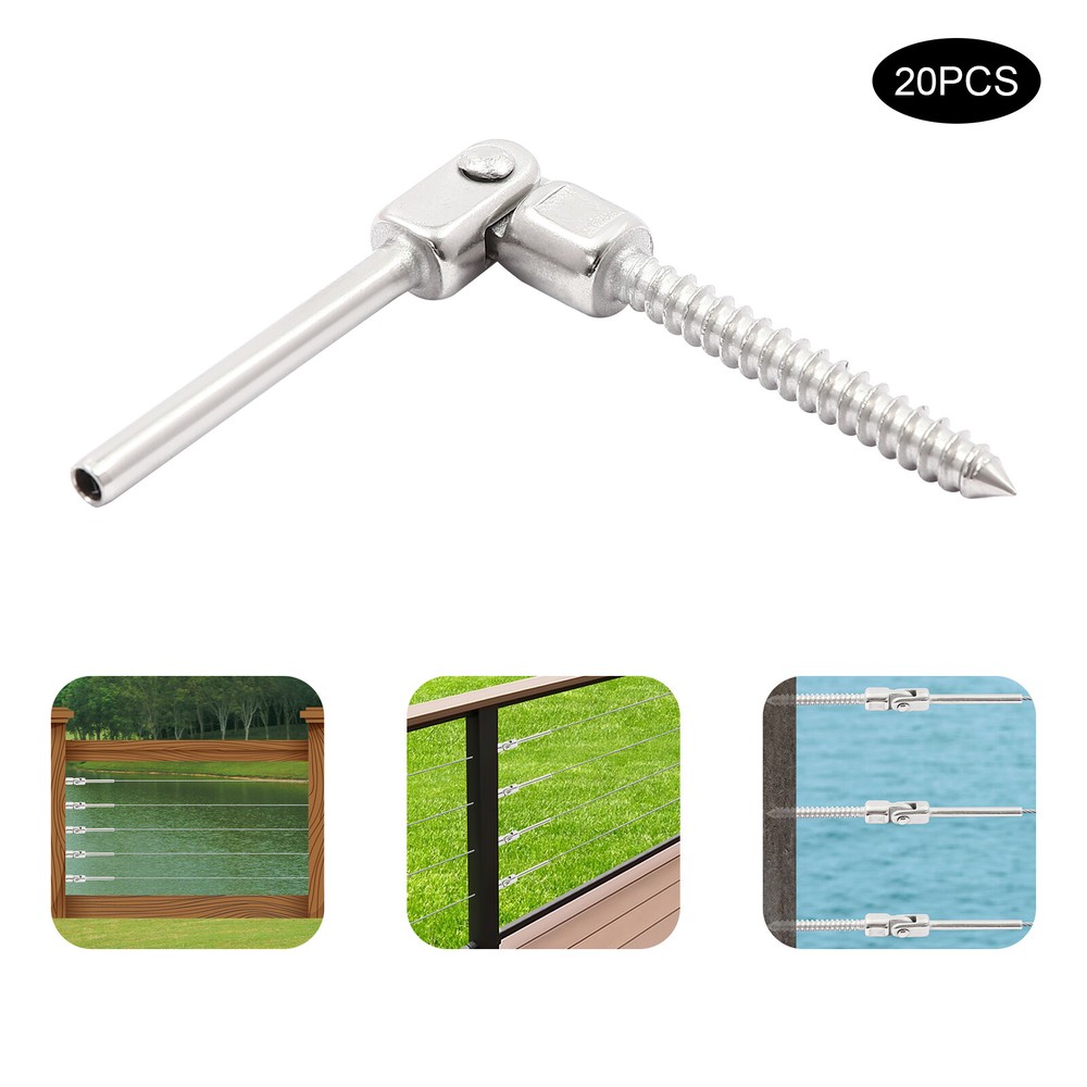 20pcs 180° Adjustable Angle Threaded Stud Tension End Cable Railing Kit NEW