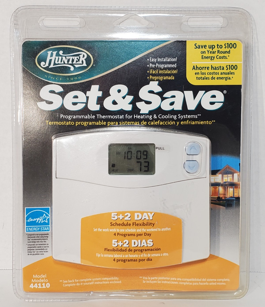 Hunter Set & Save Programmable Thermostat for Heating & Cooling 44110 Sealed