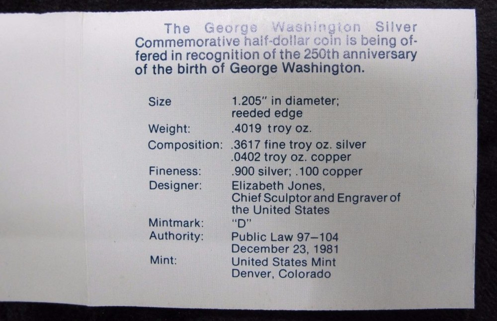1982-D George Washington Silver Half Dollar * Uncirculated * Damaged Box