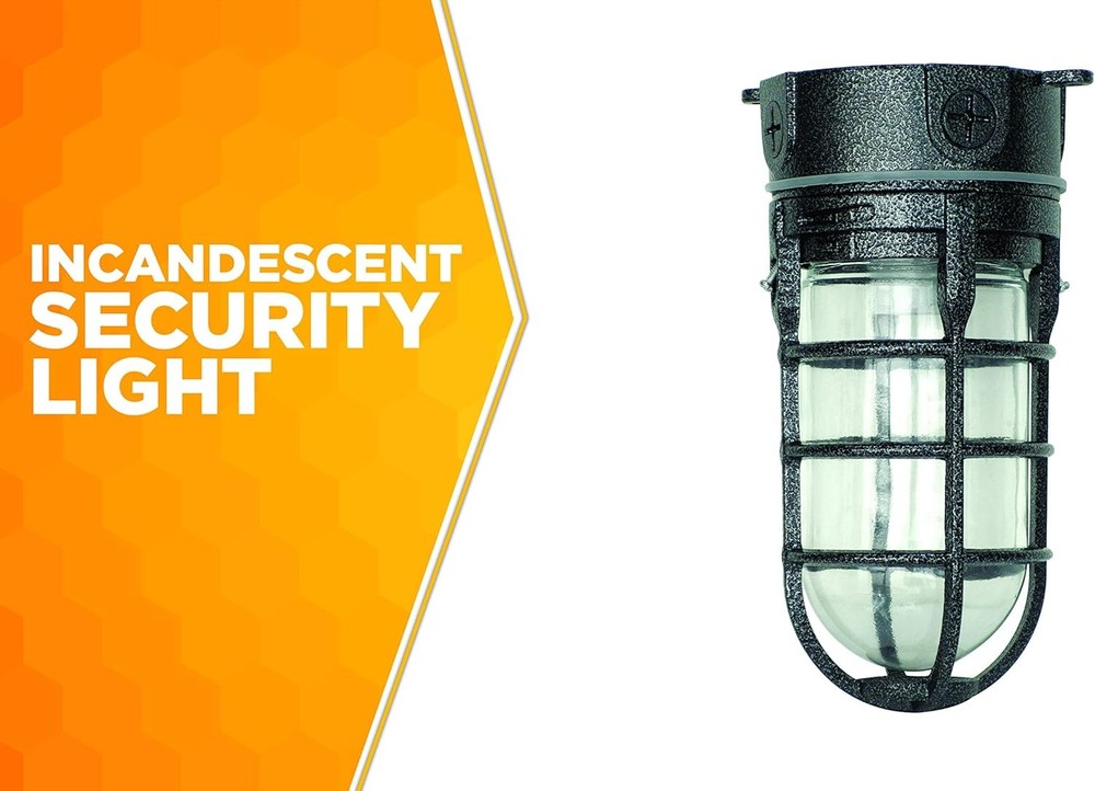 L1706BLK Vandal Resistant 150W Incandescent Security Light, Ceiling Mount,