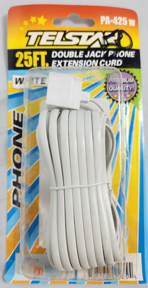 25 FT Phone Extension Cord – Double Jack – White