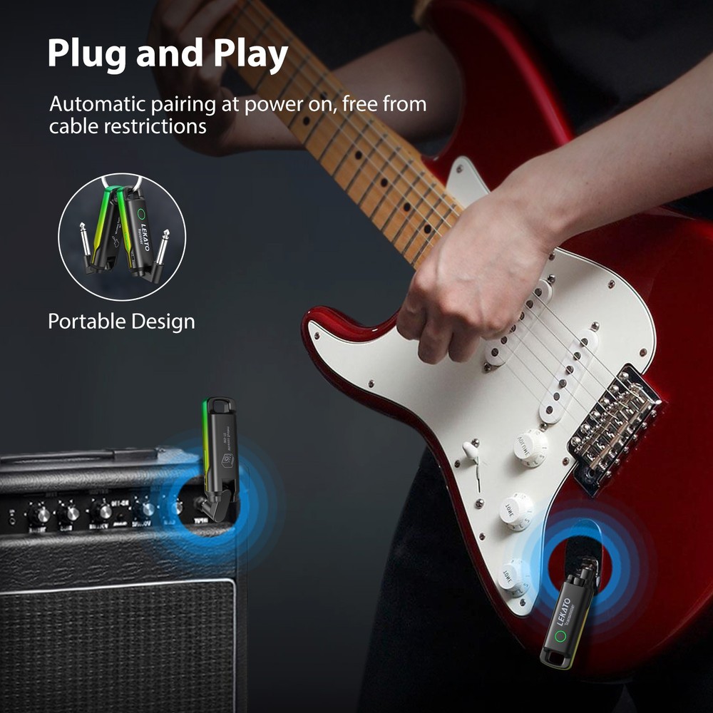 Professional UHF Wireless Guitar Transmitter Receiver 3ms Latency 4 Channels US