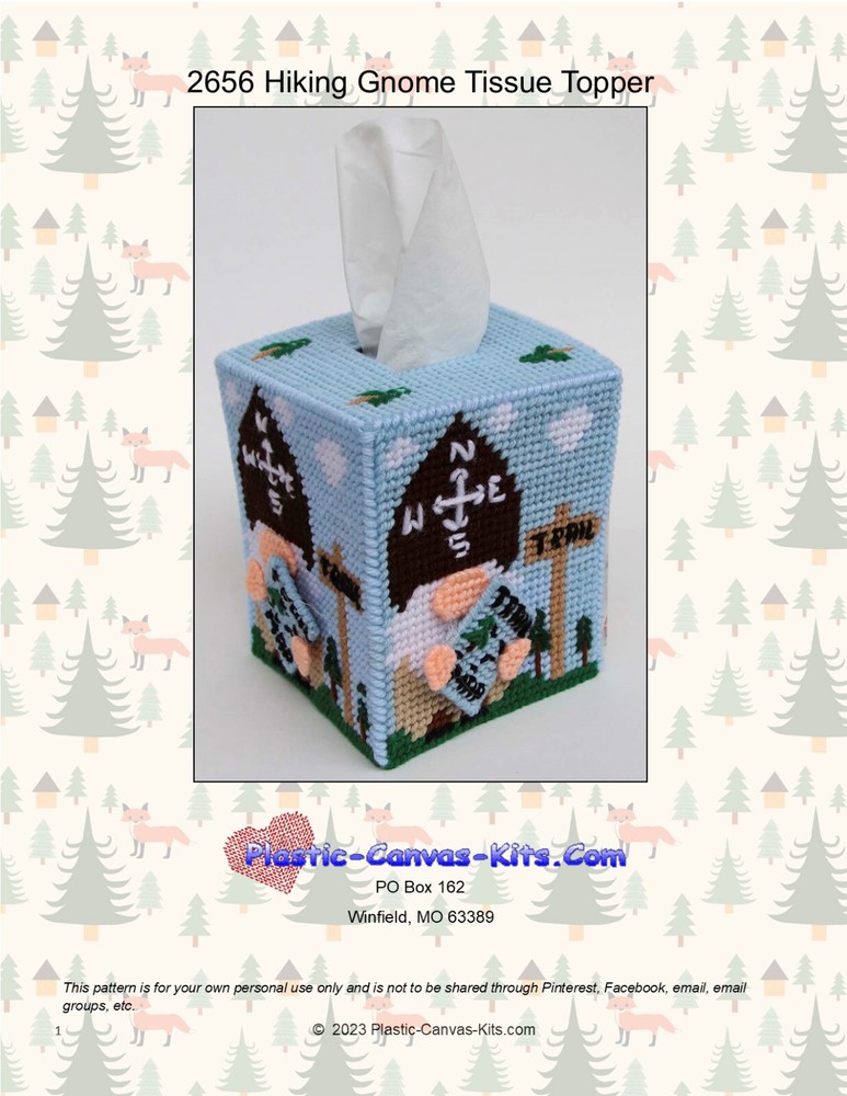 Hiking Gnome Tissue Topper-Plastic Canvas Pattern or Kit