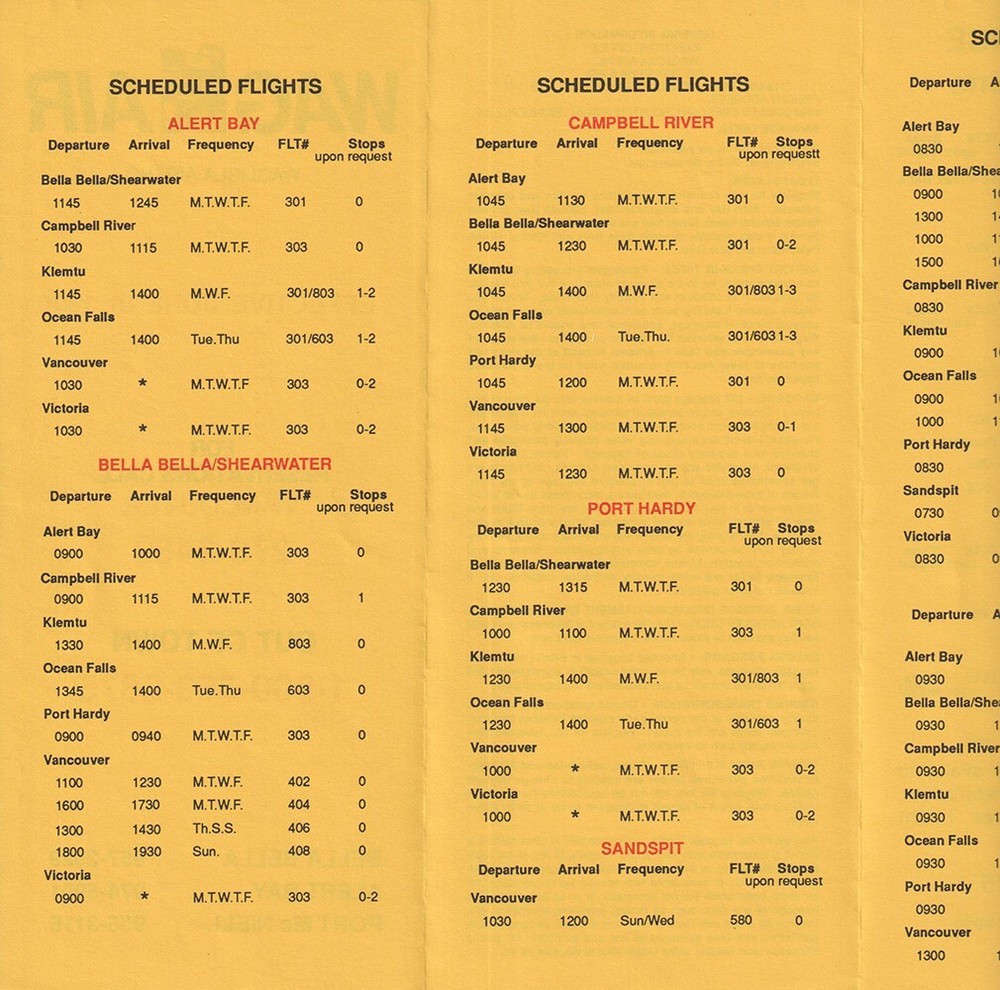 Waglisla Air timetable 1990/06/18