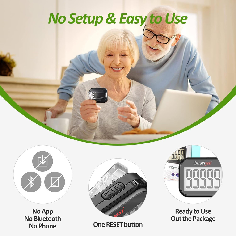 3D Pedometer for Walking, Simple Step Counter for Walking with Removable Clip an