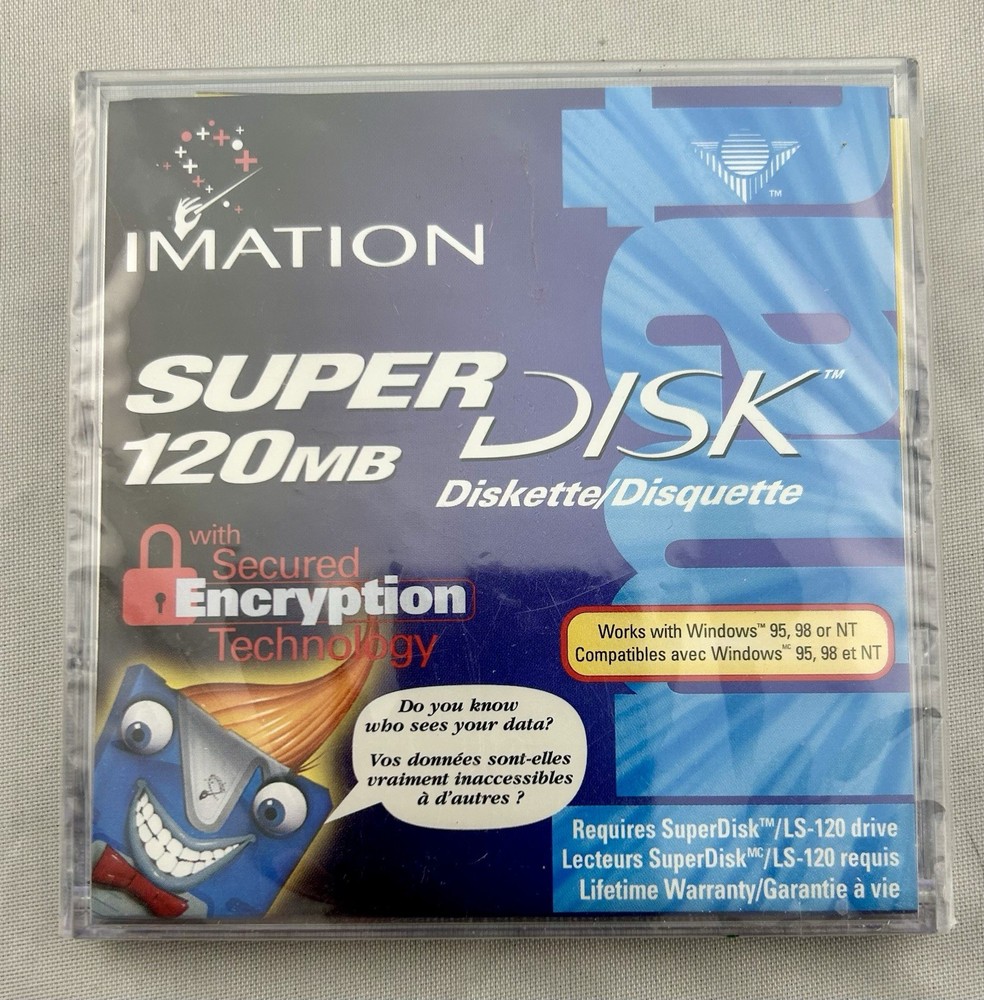Imation Super Disk with ENCRYPTION TECHNOLOGY, 120 MB, PC New In Pkg Cellophane