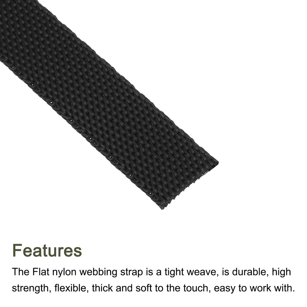 Flat Nylon Webbing Strap 3/8 Inch 10 Yards Black for Backpack