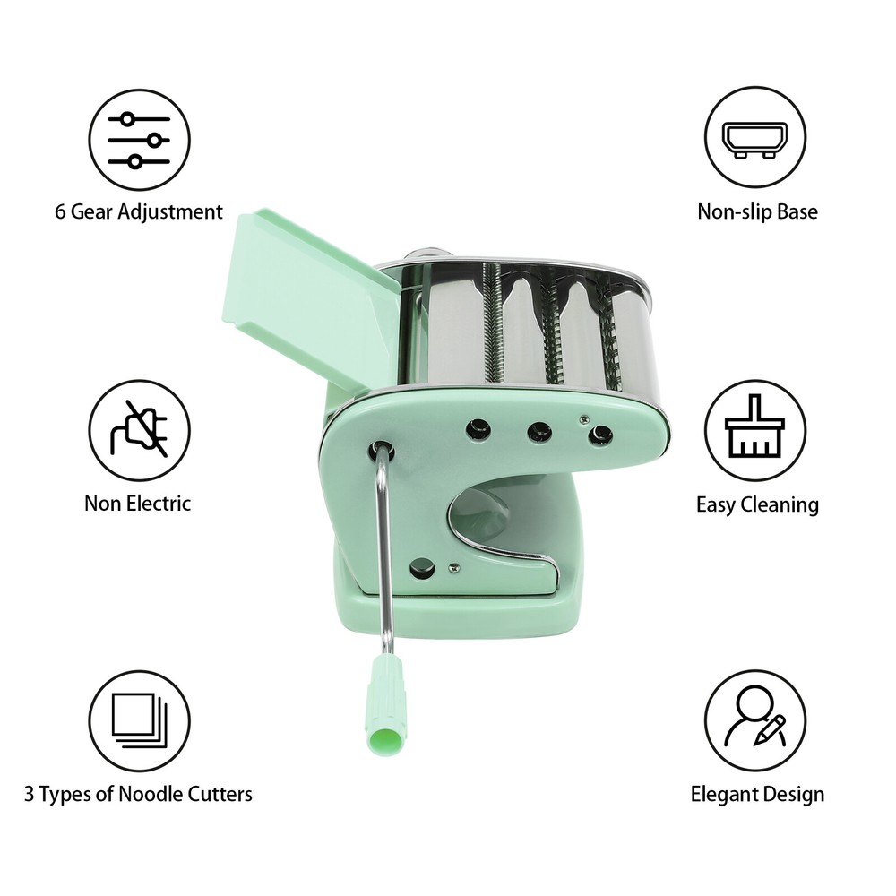 Manual Pasta Maker Machine with Adjustable Thickness Noodle Roller and Cutter