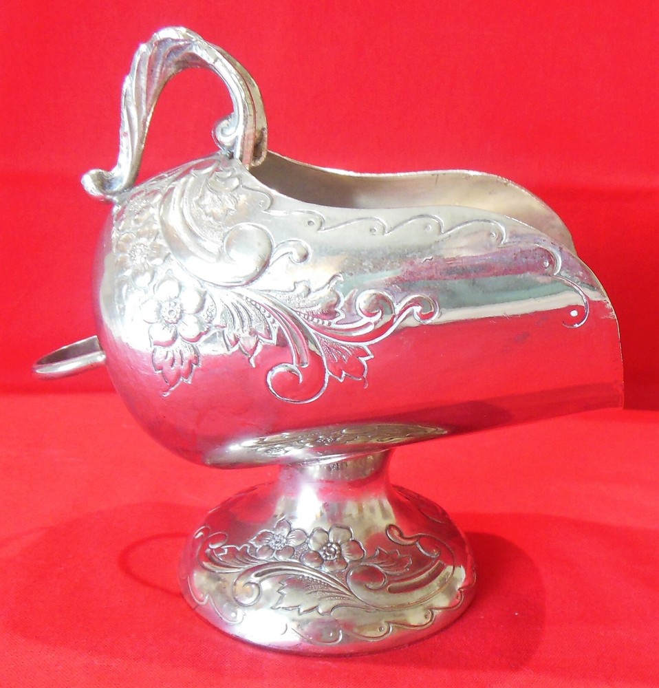 Footed Silverplate Sugar Scuttle Etched Floral NO SCOOP