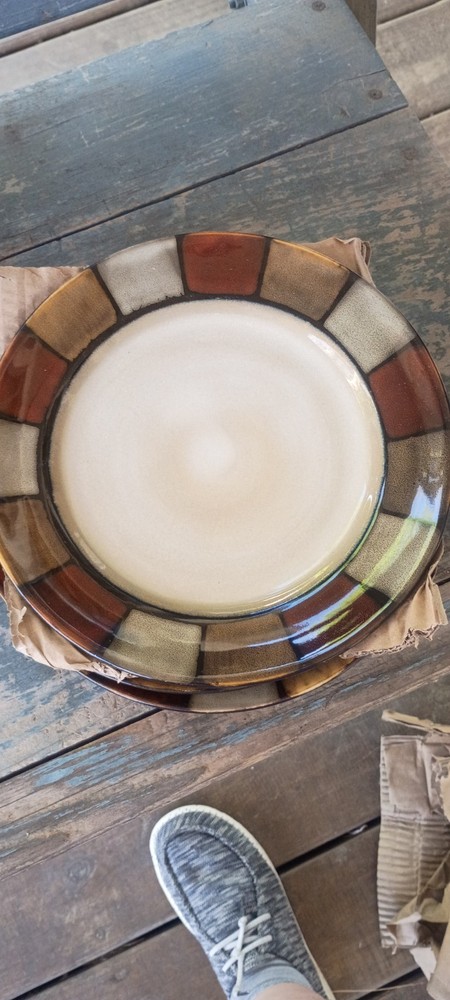Ceramic Plates and Bowls Set Geometric Pattern Multicolor Glossy Finish