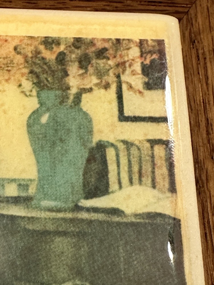Framed Ceramic Tile Reading Hour 1920s Good Housekeeping Image