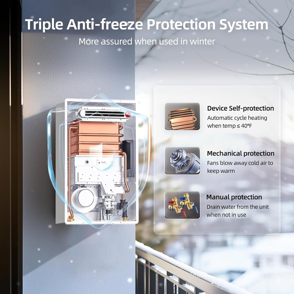 120K BTU Tankless Water Heater Outdoor Propane Gas 5.1 GPM Constant Hot Water