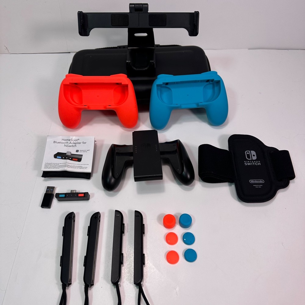 Nintendo Switch Accessory Bundle Grip Case Straps Dock Adapter Joy-Con Kit Lot
