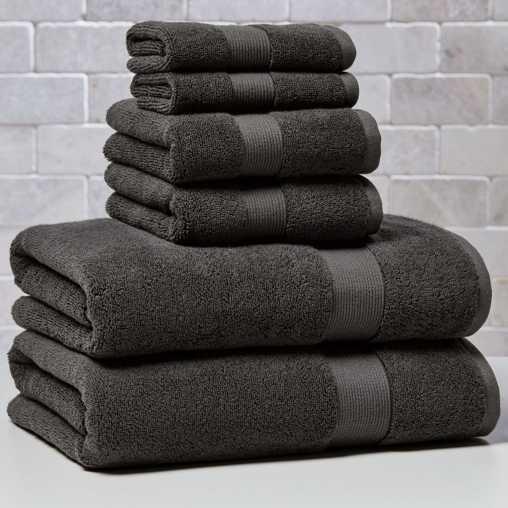 Soft Solid 6 Piece Towel Set Gray Shadow W Luxurious & Absorbent New