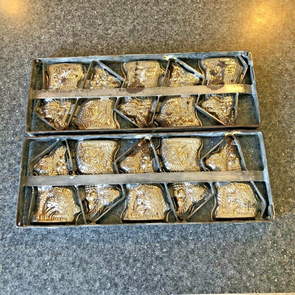 Antique Easter Bunny Chocolate Molds Caged Hinged Rabbit Candy 5 Five 18"x7"x2"