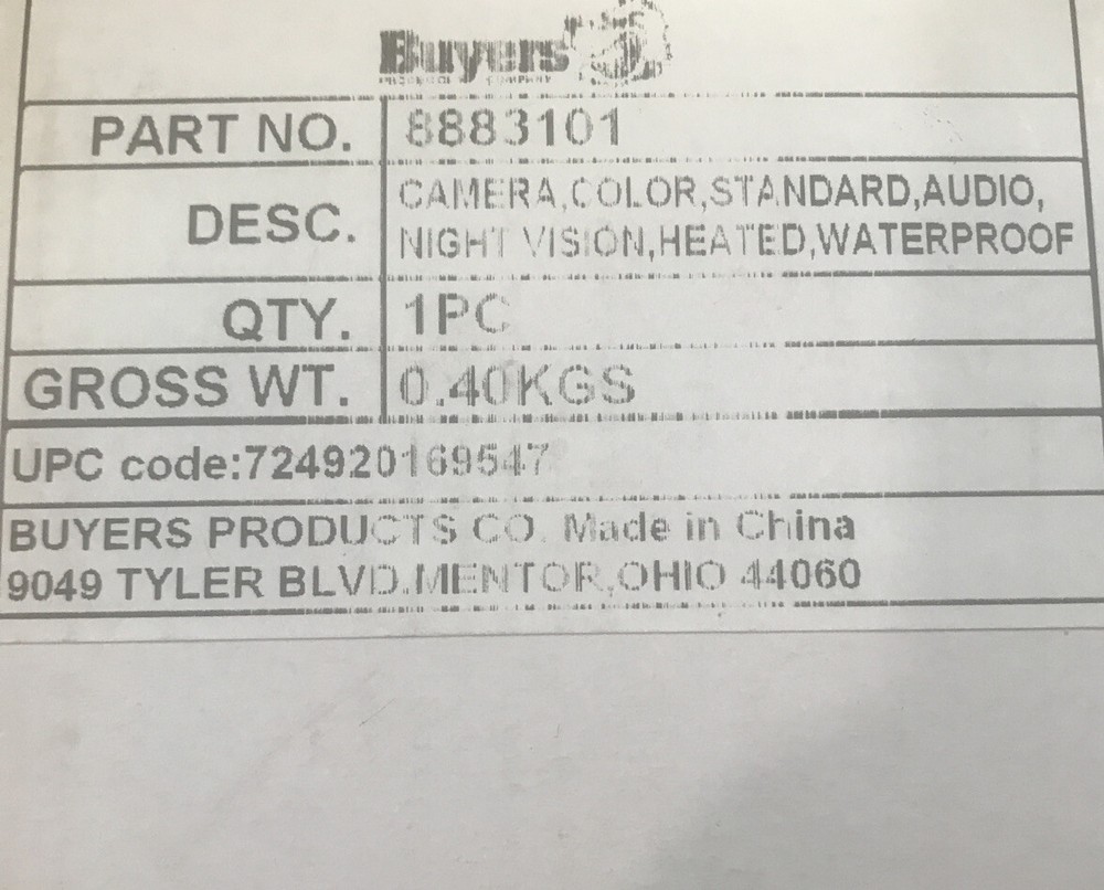 Buyers 8883101 Backup Camera