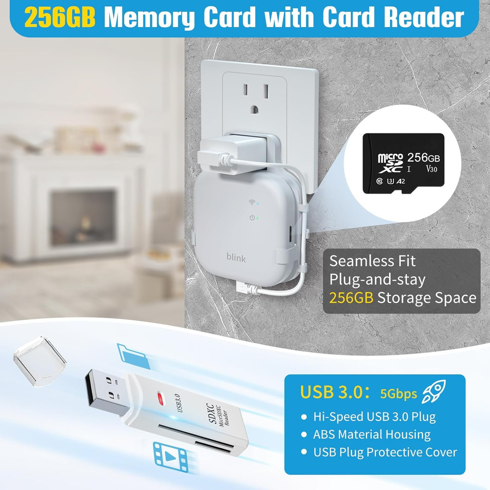 256GB Micro SD Card & Outlet Wall Mount for Blink Sync Module XR with Short Cabl