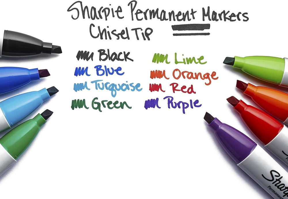 Sharpie Permanent Markers, Chisel Tip, Black, 4 Count