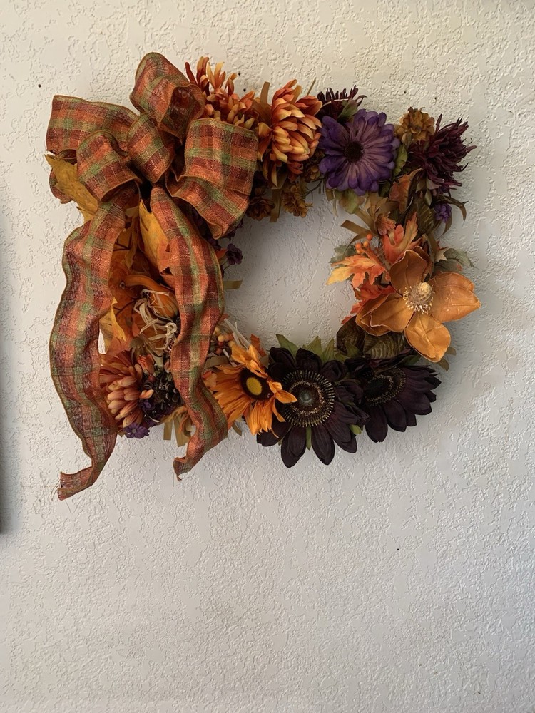 EUC Large Handmade Square Fall Floral Wreath