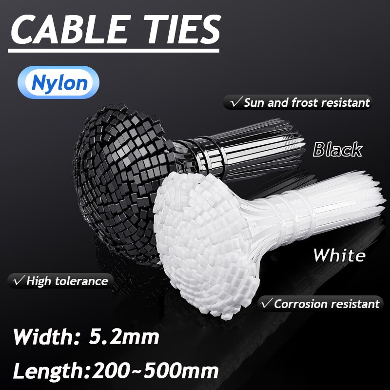 Black & White Nylon Extra Strong Cable Ties Zip Ties Wraps - High Quality