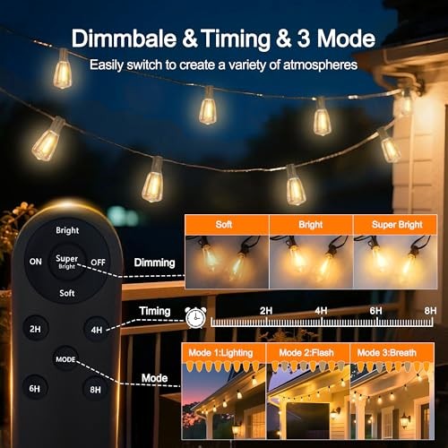 25FT Solar String Lights Outdoor Waterproof with Remote Control 8+2