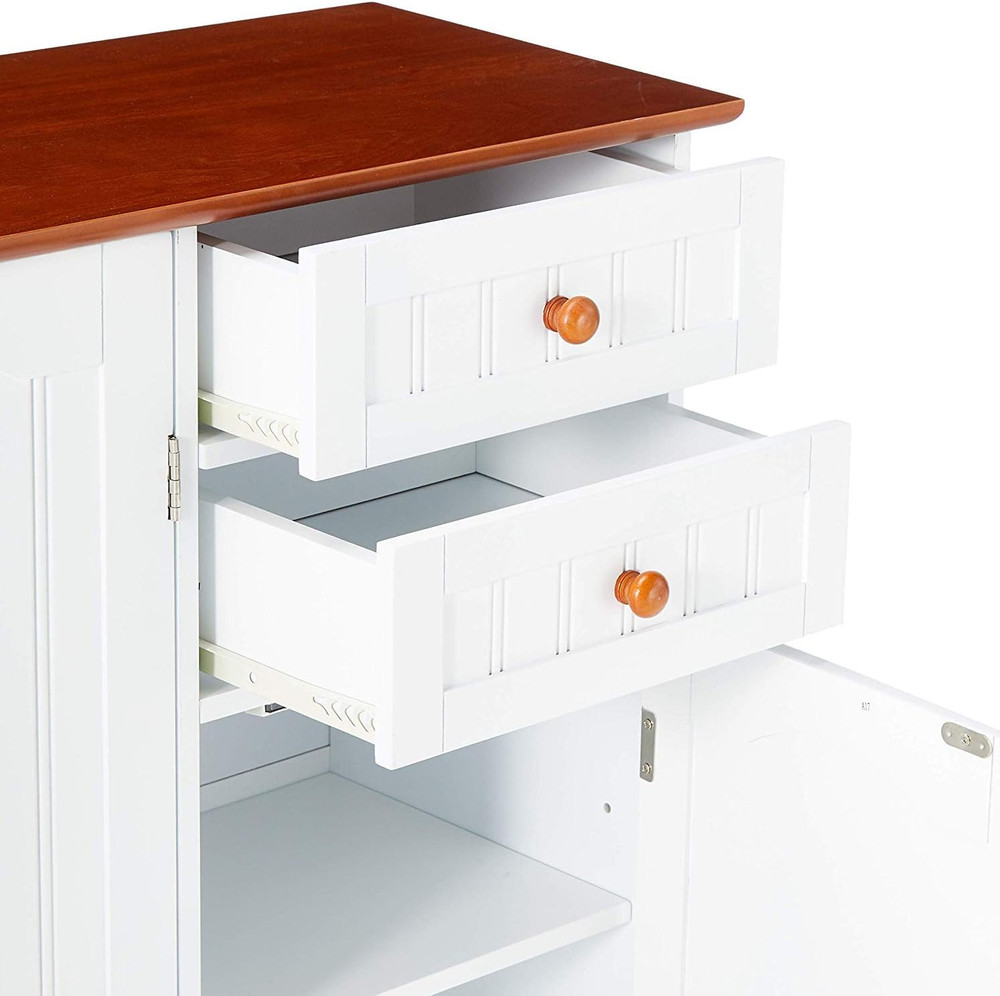 Elegant White/Walnut Kitchen Pantry Sideboard Buffet Storage Cabinet