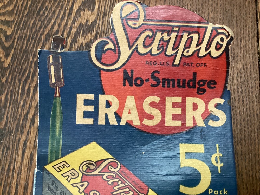 Vintage Scripto Eraser Store Display With 12 Boxes Of Erasers
