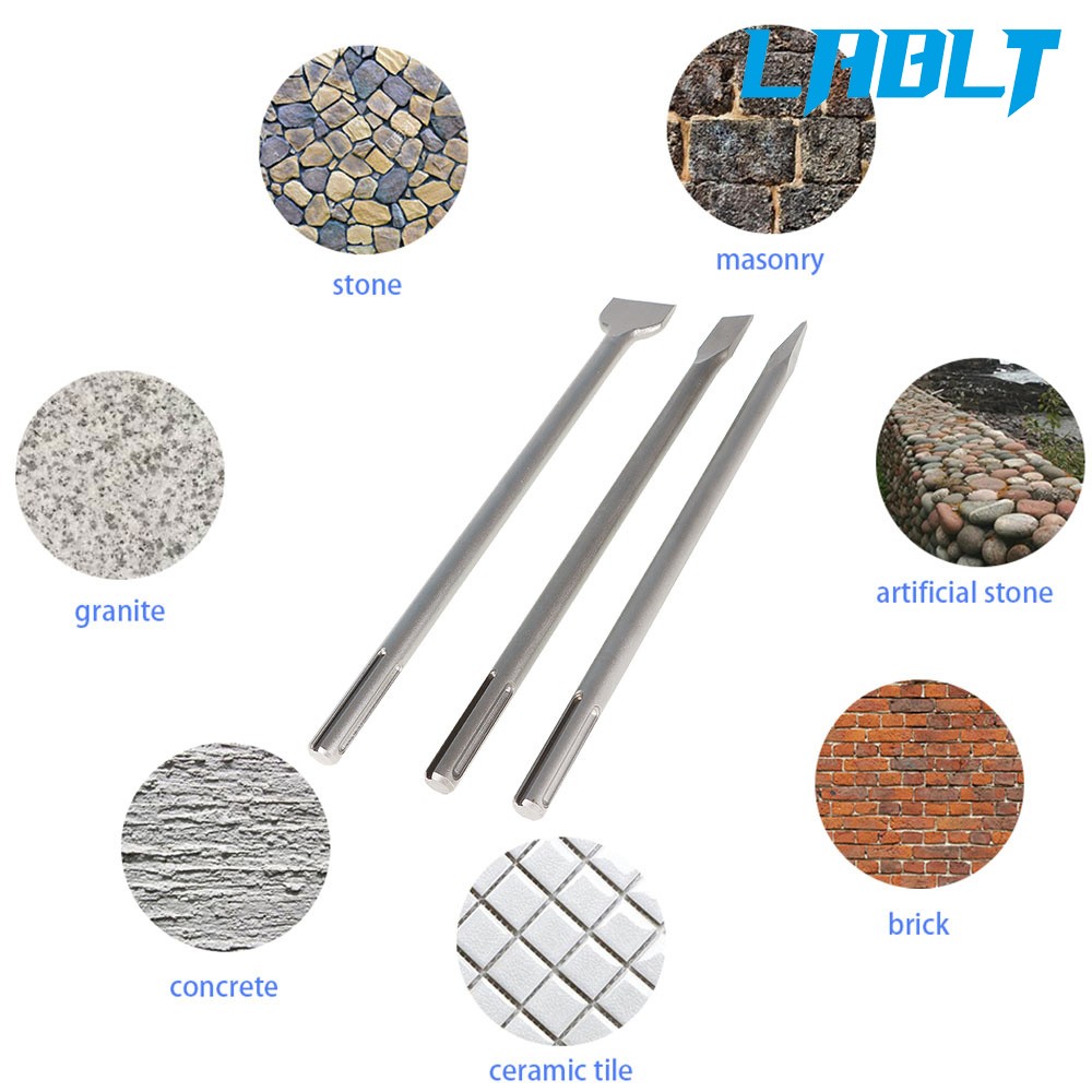 LABLT 3 Pcs 16" SDS Max Bits Set Long-Point Chisel Scaling Chisel Flat Chisel