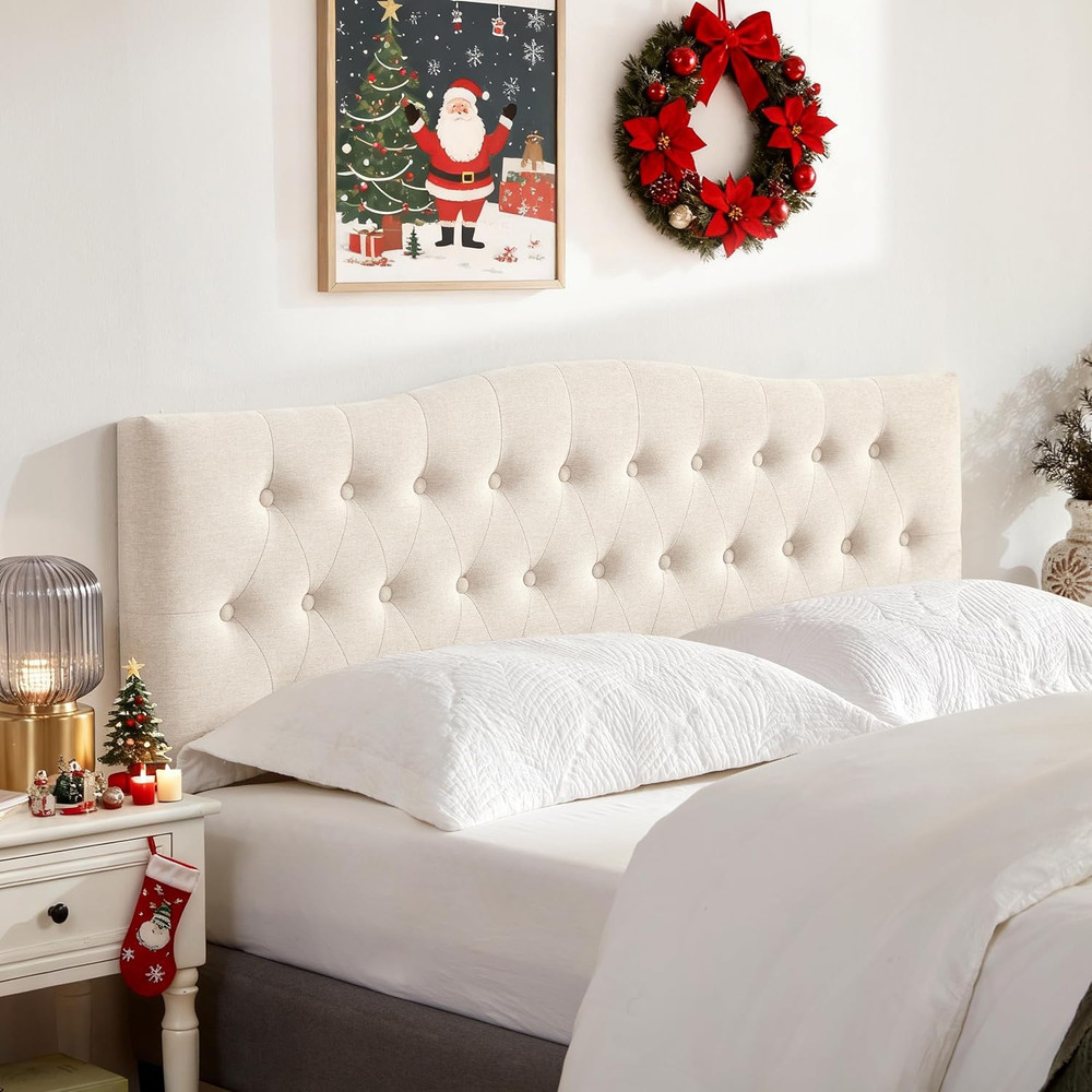 Tufted Upholstered Headboard Queen Size, Sturdy and Durable Solid Wood Bed Headb