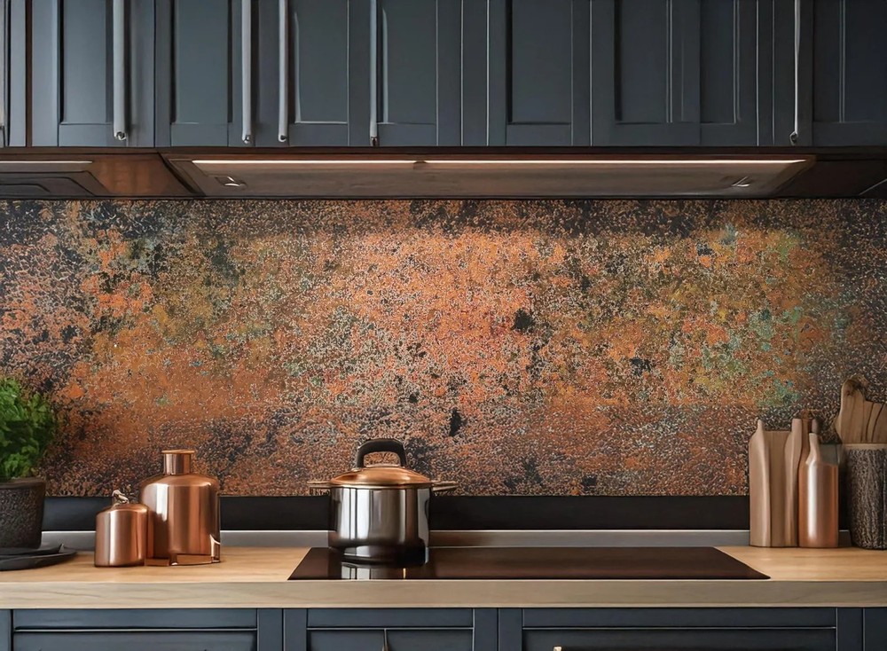 Copper Backsplash Panel – Handmade Metal Wall Art for Kitchen – Rustic Patina
