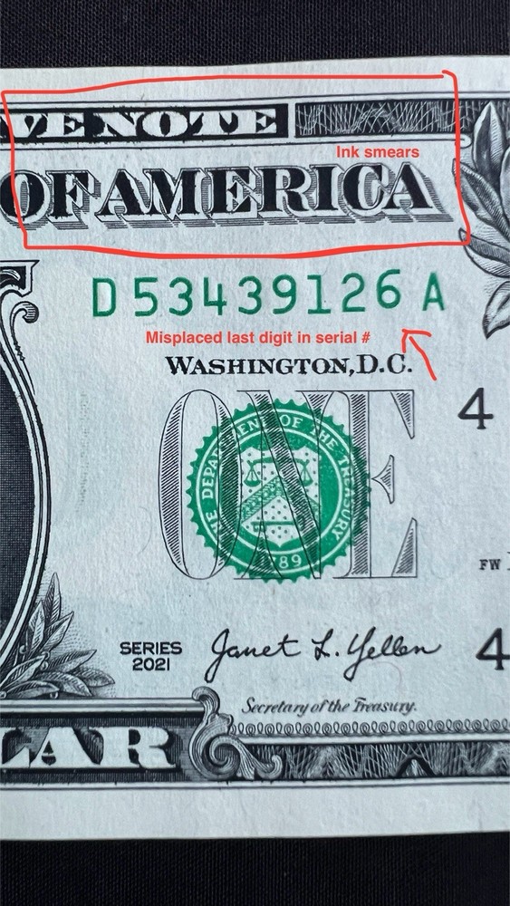 Rare Uncirculated Sequential $1 Bills w/ Multiple Printing Errors - 10 Count