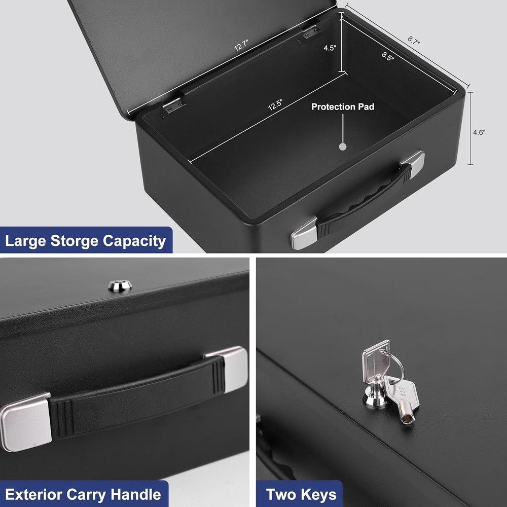 Fire Resistant Document Box with Key Lock Fireproof Safe Storge Security Chest