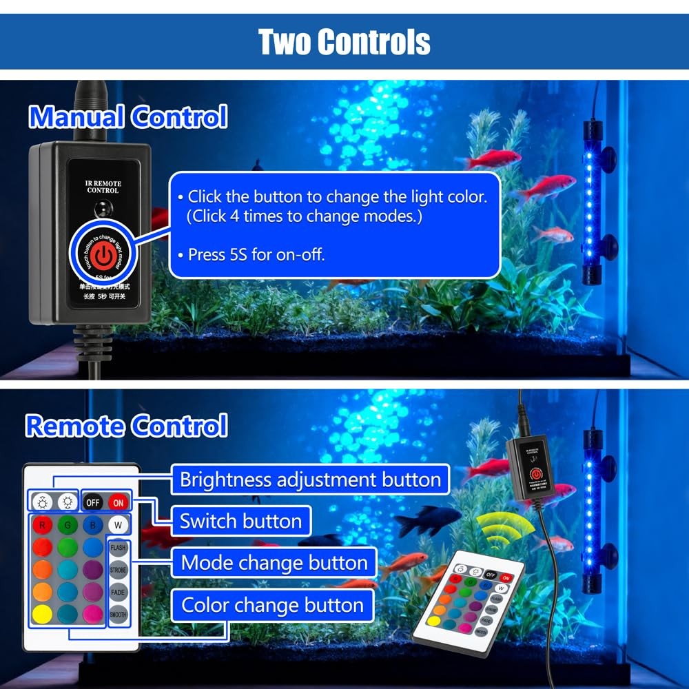 LED Aquarium Light with IP68 Waterproof and Memory Function Submersible Fish ...