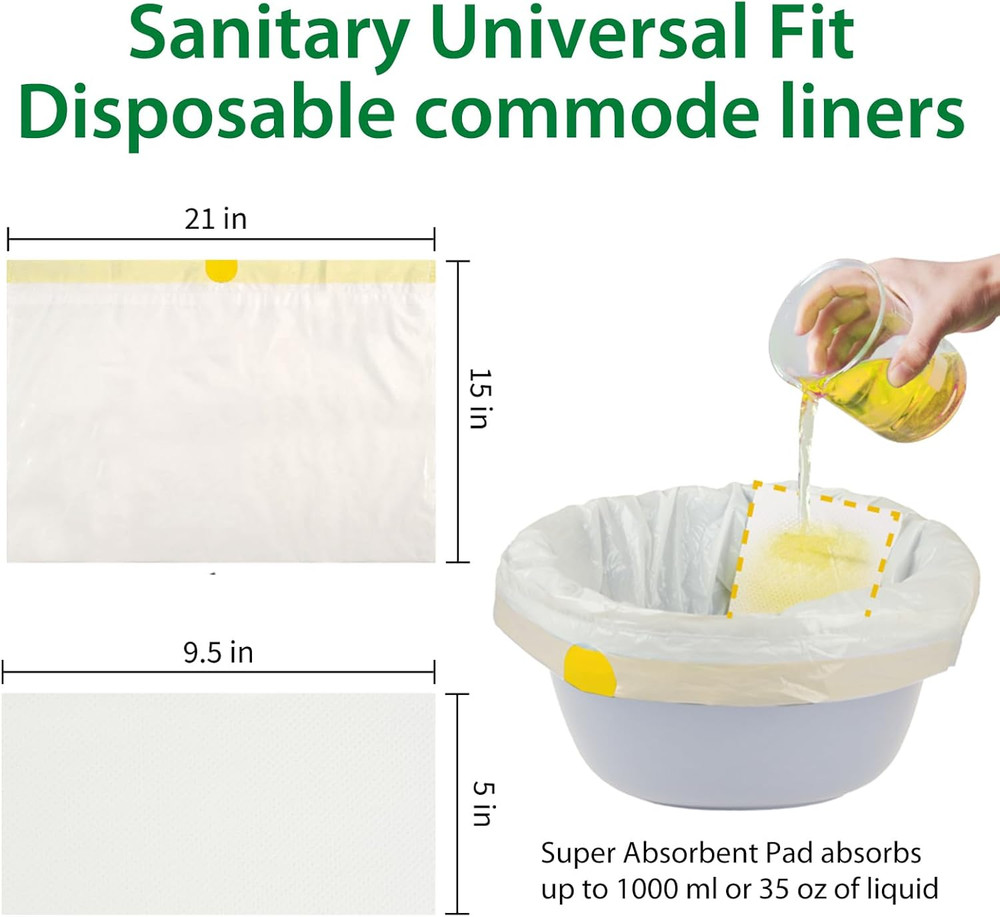 Commode Liners with Absorbent Pads for Bedside Commode, 100 Lemon Scented Bedsid