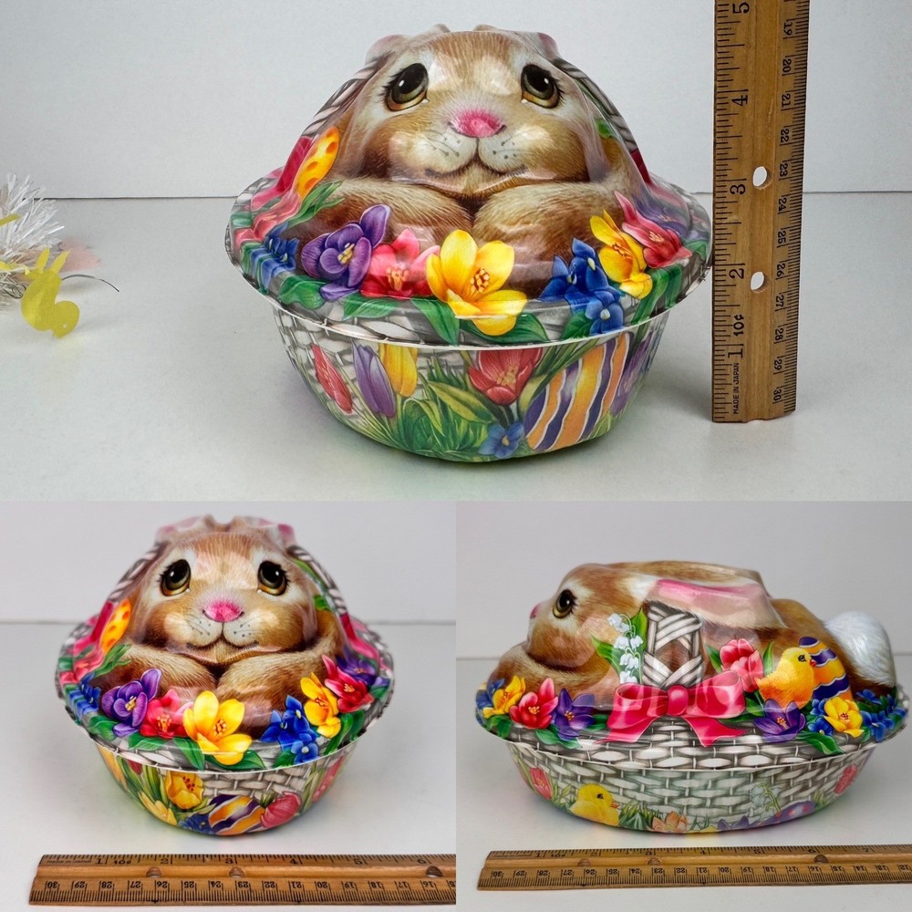 Vtg Ullman Thin Plastic 3D Bunny Rabbit Easter Lid Container White Garland READ