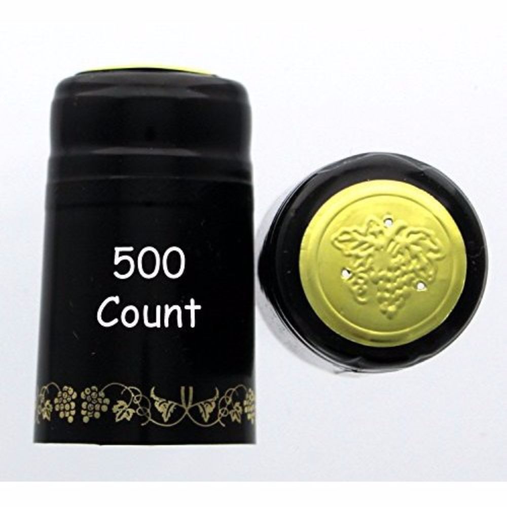 Black With Gold Grapes PVC Shrink Capsules-500 Count