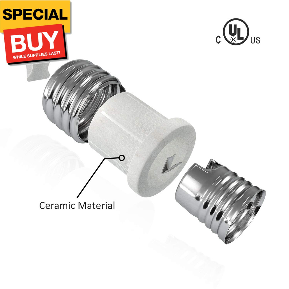 E39 to E26 Socket Converter, Ceramic Mogul E39 to Standard Medium E26 Light Bulb