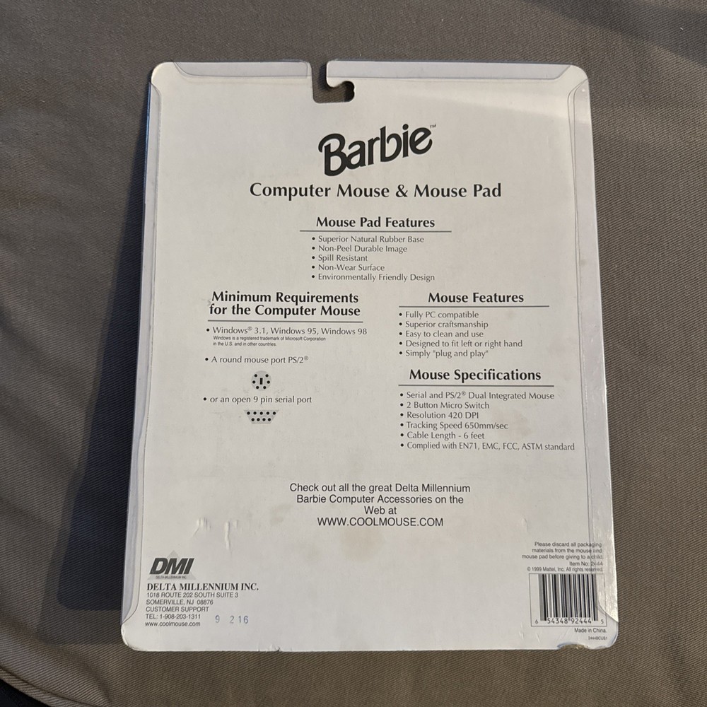 BARBIE COMPUTER MOUSE & MOUSE PAD SEALED Likely not for current computers