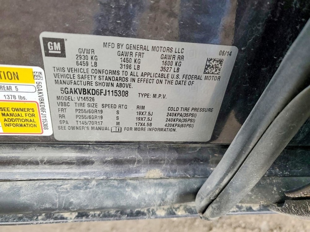 Buick Enclave 2014-2017 Left Quarter Panel Used 5998