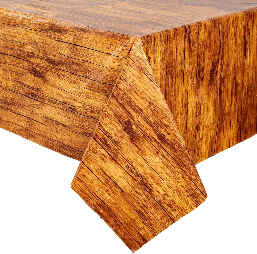 3 Pack Wood Grain Tablecloth for Rectangle Tables, Brown Wooden Plastic Table Co