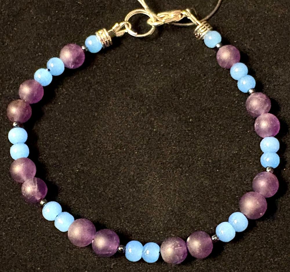 8" Blue Chalcedony/Amethyst Gemstone Bracelet