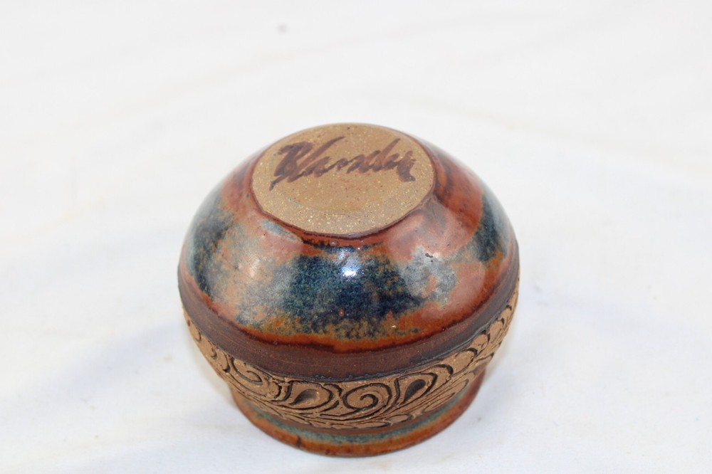 Small Studio Pottery Carved Pot Signed Blander