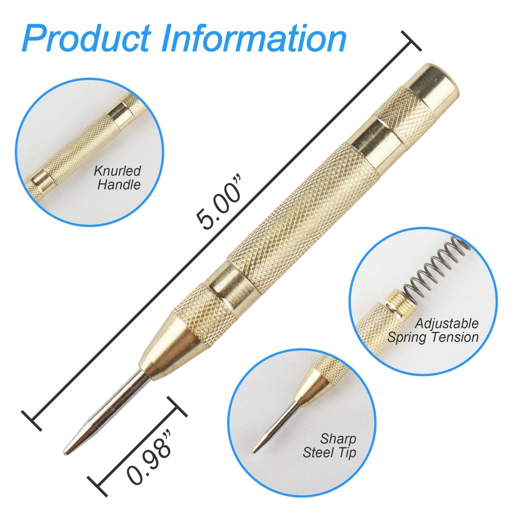2 Pack Automatic Center Push 5 Inch Brass Spring Loaded Center Hole Punch